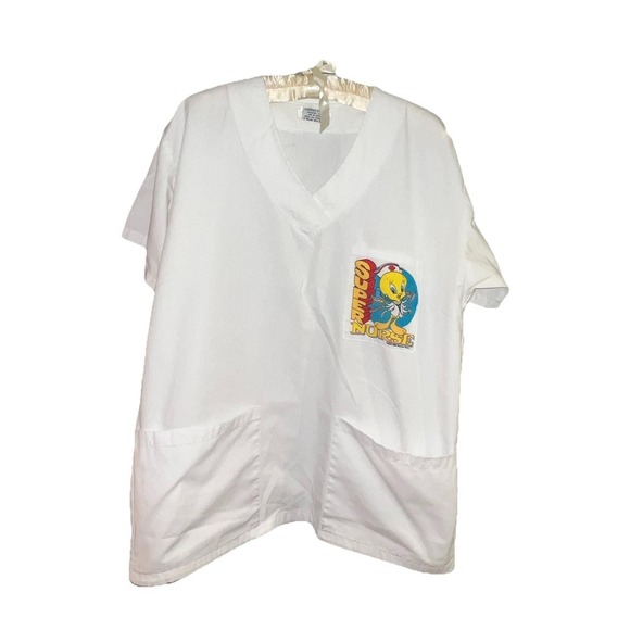 Looney Tunes Mania Tops - Vtg 90s Looney Tunes Tweety Bird Scrub‎ Top Super Nurse White L/XLX